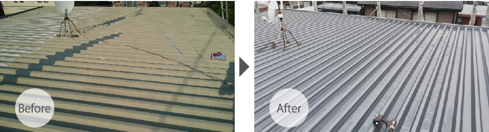 世田谷区の折半屋根の葺き替え工事のビフォーアフター