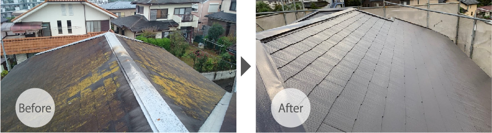 屋根板金工事と屋根塗装工事のビフォーアフター