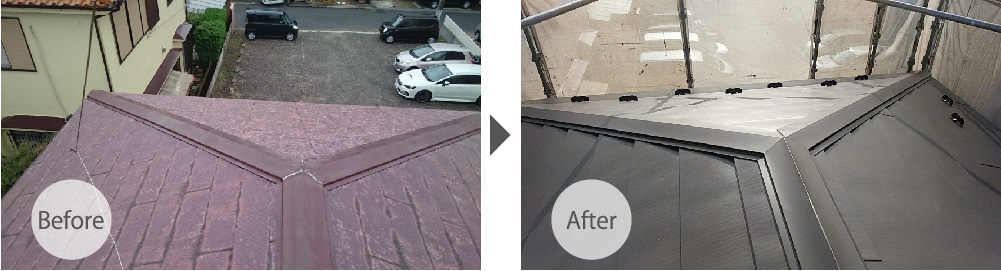 松戸市の屋根カバー工法のビフォーアフター