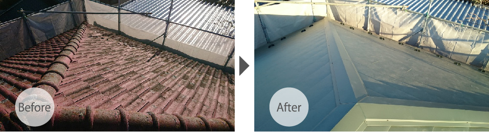 草加市の屋根葺き替え工事のビフォーアフター