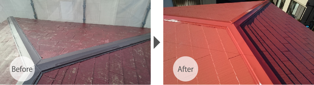 三郷市の屋根塗装・屋根板金交換工事のビフォーアフター