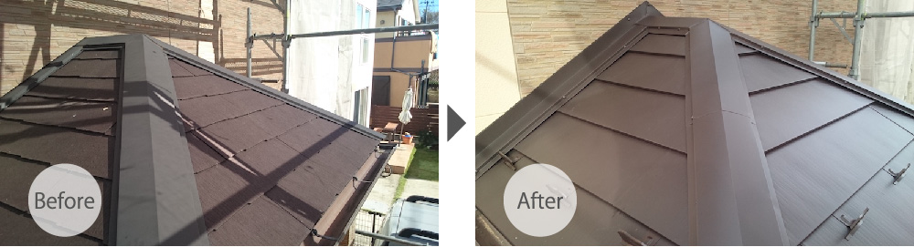 千葉県佐倉市の屋根カバー工法リフォームビフォーアフター