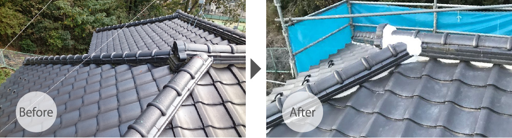 千葉県八千代市の屋根の葺き直し工事のビフォーアフター