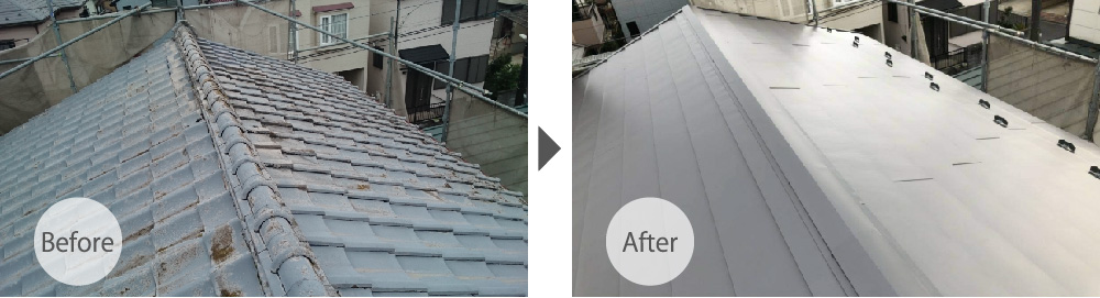 東京都荒川区の屋根葺き替え工事のビフォーアフター