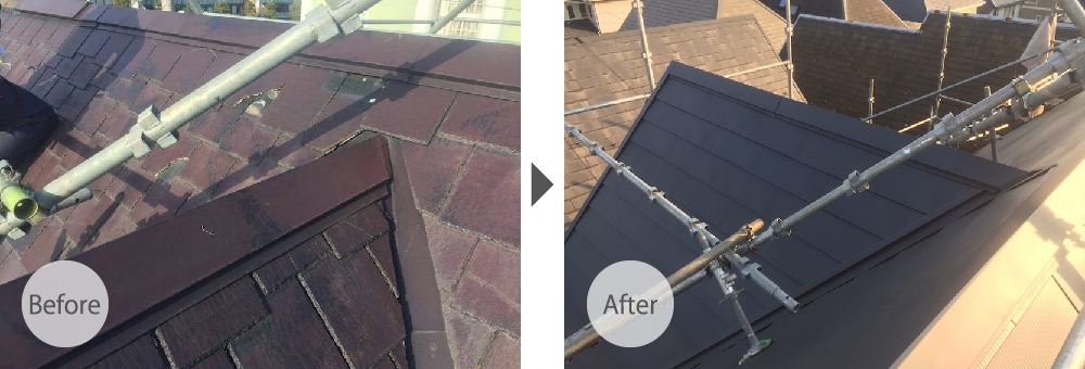 川崎市の屋根カバー工法リフォームのビフォーアフター