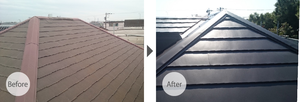 成田市の屋根カバー工法のビフォーアフター
