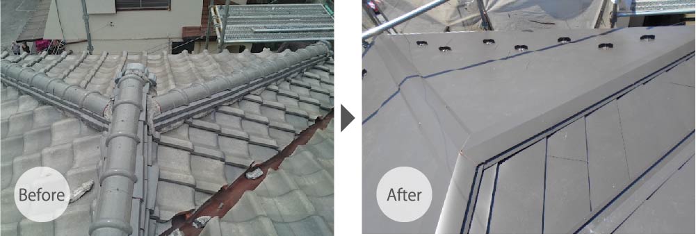 鎌倉市の屋根葺き替え工事のビフォーアフター