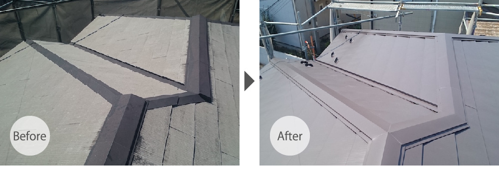川口市の屋根カバー工法のビフォーアフター