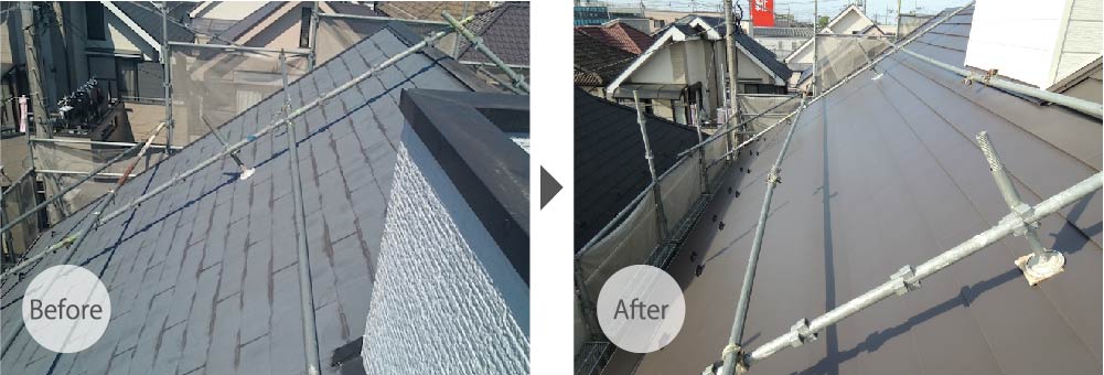 越谷市の屋根カバー工法のビフォーアフター
