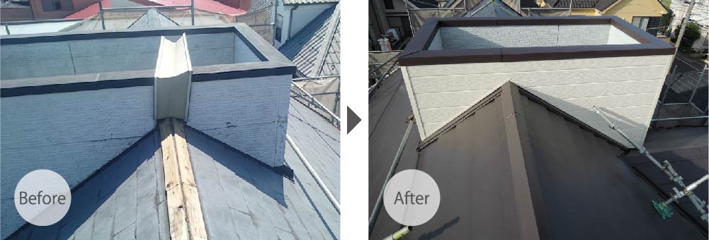 越谷市の屋根カバー工法のビフォーアフター