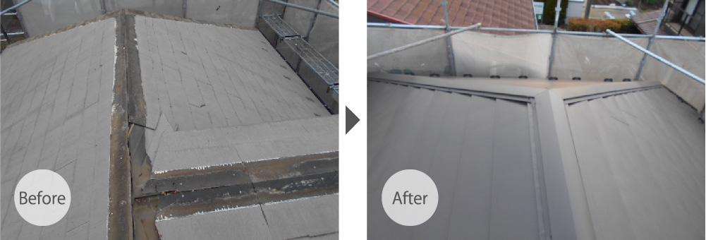 三鷹市の屋根カバー工法のビフォーアフター