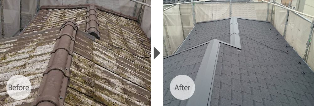 三郷市の屋根塗装工事のビフォーアフター