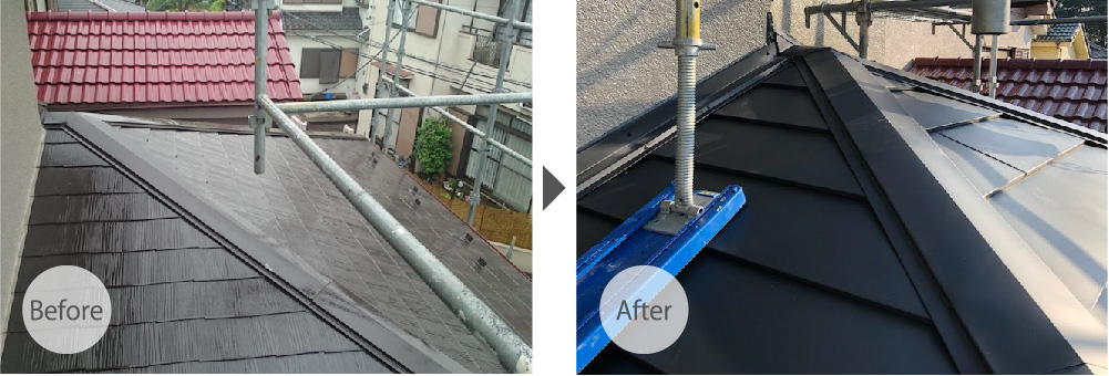 千葉県柏市の下屋根のカバー工法のビフォーアフター