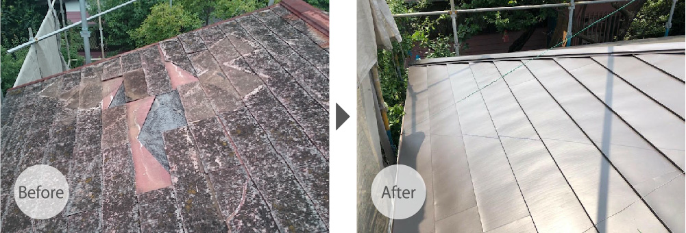 松戸市の屋根カバー工法のビフォーアフター