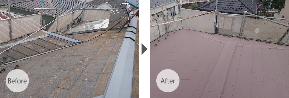 柏市の屋根塗装工事のビフォーアフター