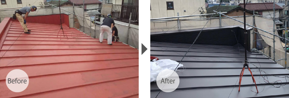 松戸市の屋根葺き替え工事のビフォーアフター