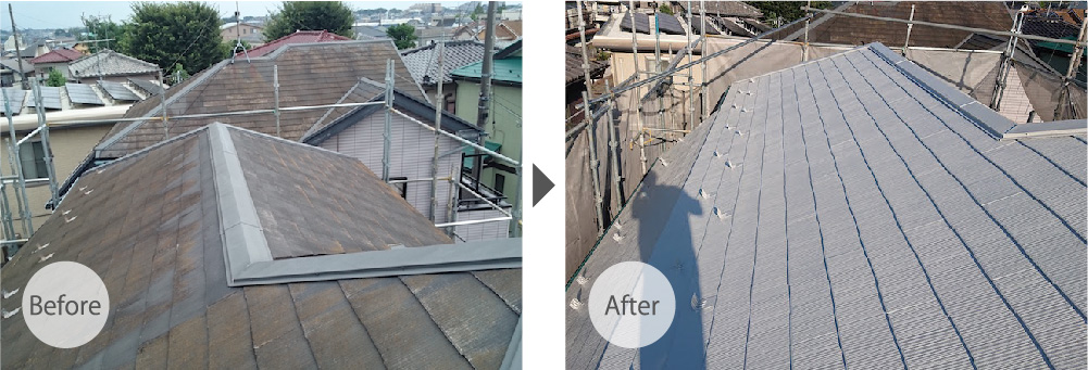 川口市の屋根塗装のビフォーアフター
