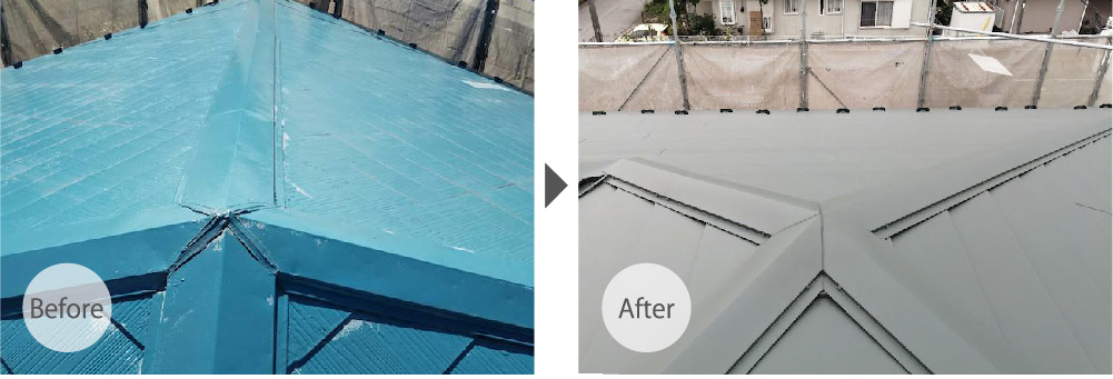 草加市の屋根カバー工法のビフォーアフター