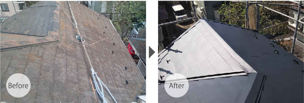 花見川区の屋根修理のビフォーアフター