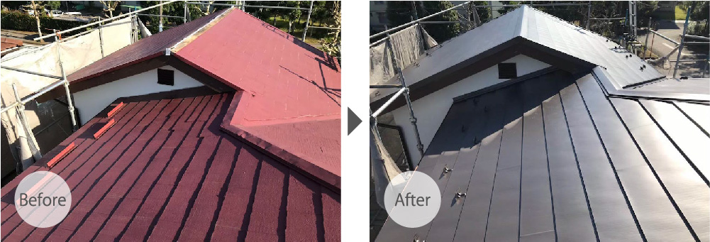吉川市の屋根カバー工法のビフォーアフター