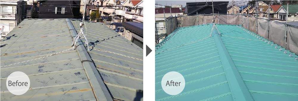 鎌ヶ谷市の屋根葺き替え工事のビフォーアフター