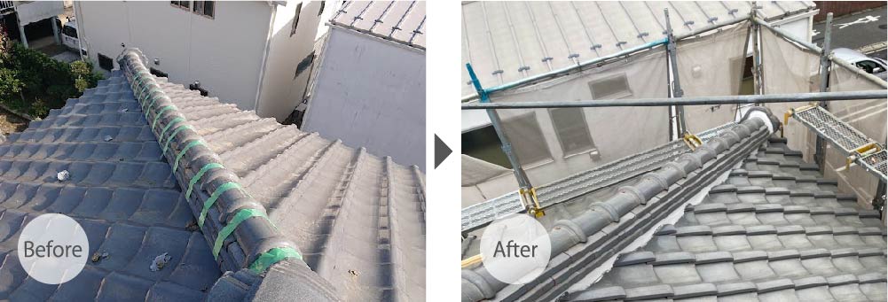 八千代市の瓦屋根の修理のビフォーアフター