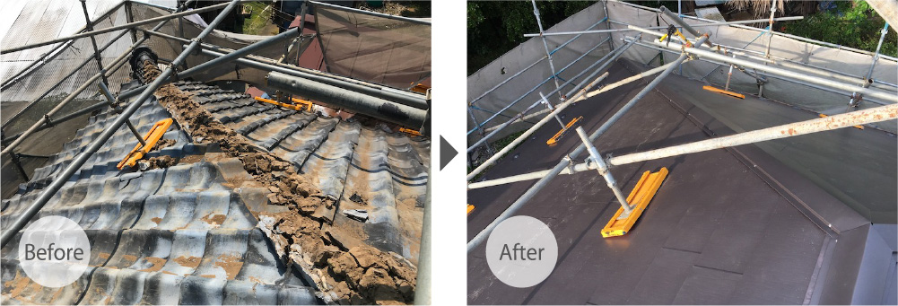 香取郡の屋根修理の施工事例のビフォーアフター