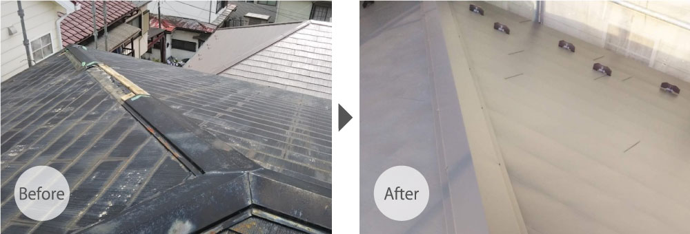 所沢市の屋根のカバー工法のビフォーアフター