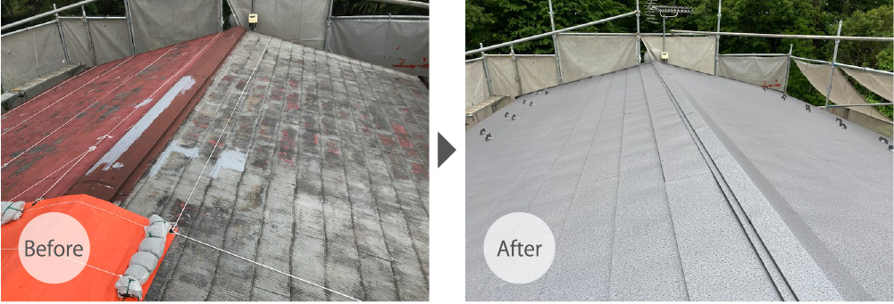 佐倉市の屋根カバー工法のビフォーアフター