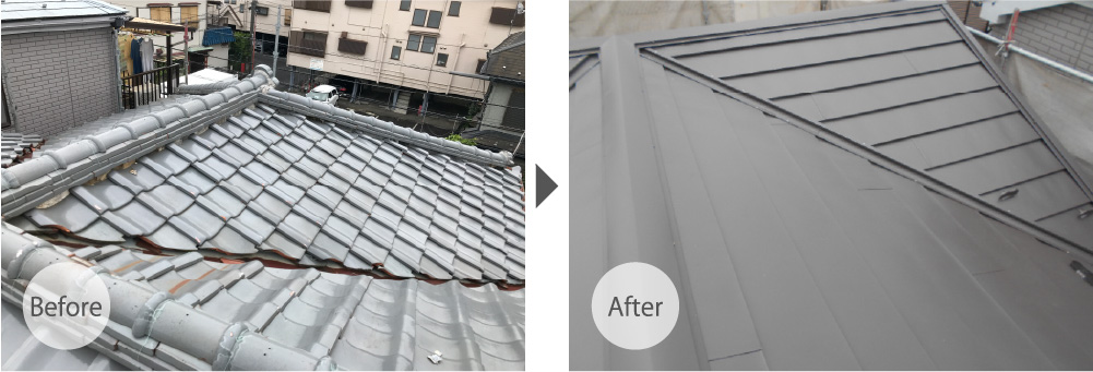 江戸川区の屋根葺き替え工事のビフォーアフター