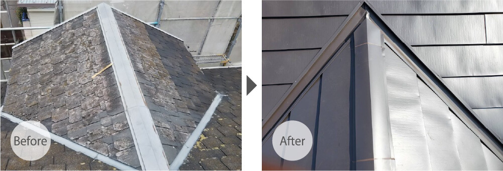千葉市の屋根葺き替え工事のビフォーアフター