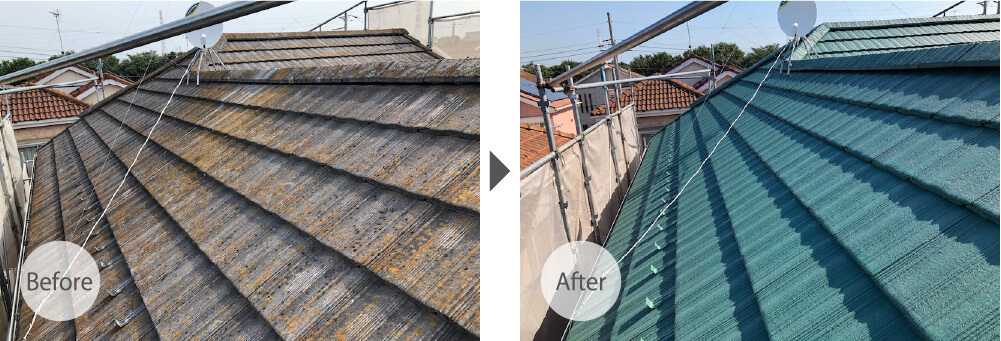 千葉県船橋の屋根塗装工事のビフォーアフター