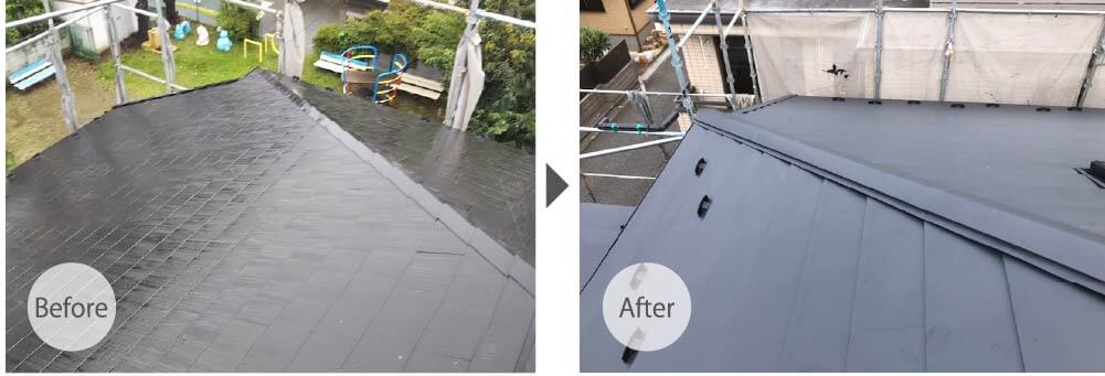 船橋市の屋根リフォームの施工前と施工後の写真