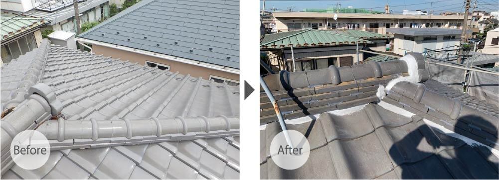 船橋市の屋根修理の施工前と施工後の様子