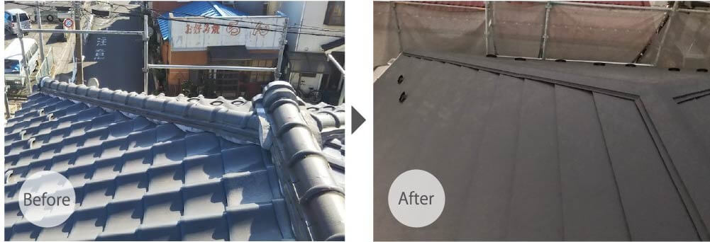 市川市の屋根葺き替え工事のビフォーアフター