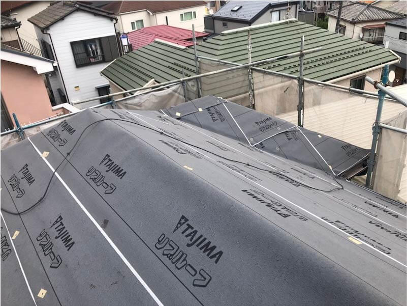 千葉県船橋市の屋根リフォームの防水シートの設置