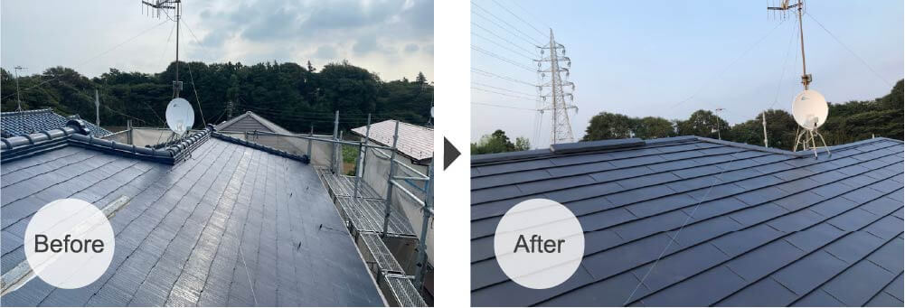 藤沢市の屋根リフォームのビフォーアフーター