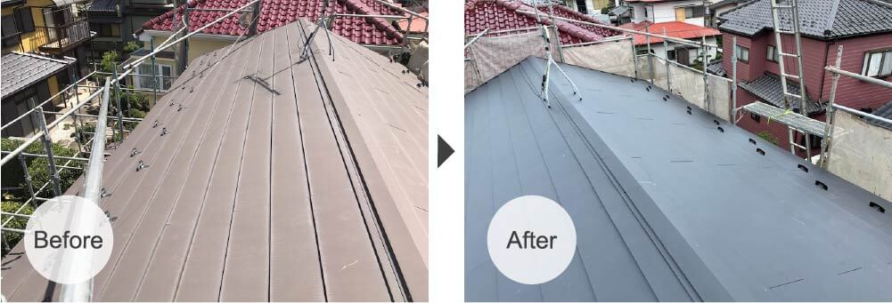 佐倉市の屋根葺き替え工事のビフォーアフター