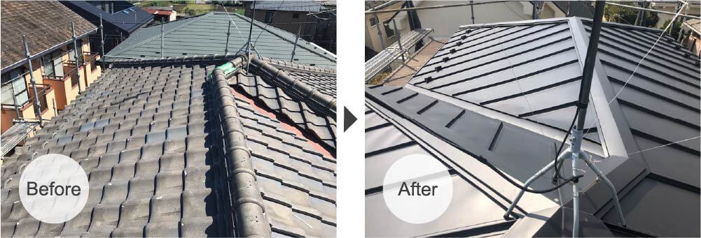 西東京市の屋根葺き替え工事のビフォーアフター