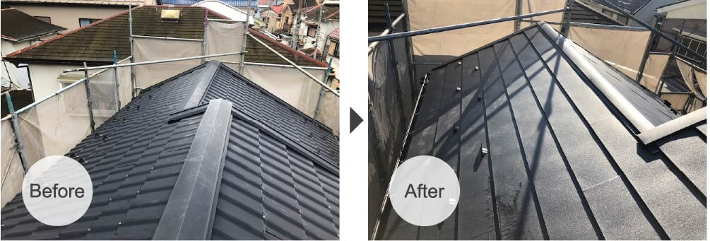 横須賀市の屋根葺き替え工事のビフォーアフター