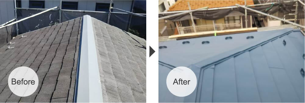 板橋区の屋根修理リフォームのビフォーアフータ