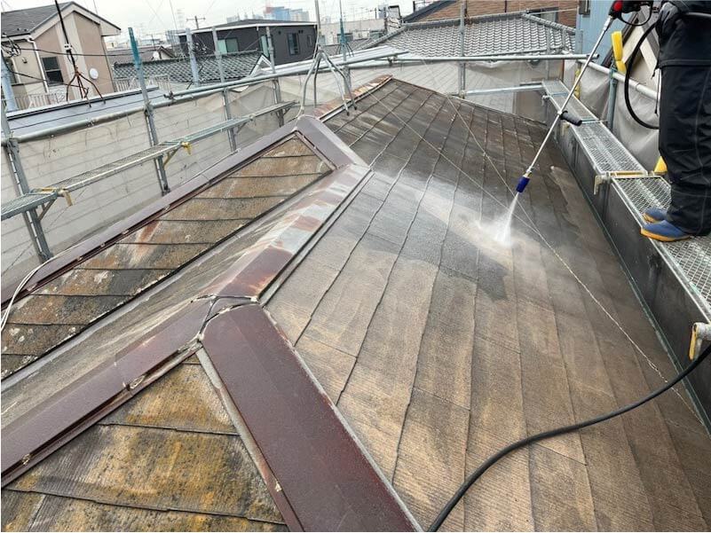 川崎市の屋根塗装の高圧洗浄
