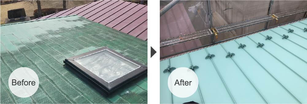 茂原市の屋根葺き替え工事のビフォーアフター