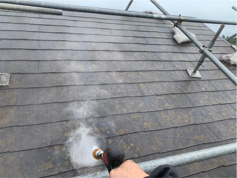 多古町の屋根リフォームの高圧洗浄