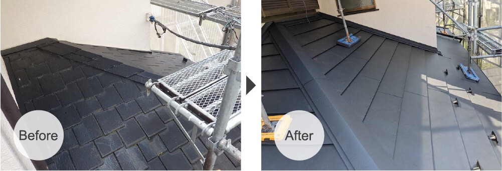 横浜市の屋根カバー工法のビフォーアフター