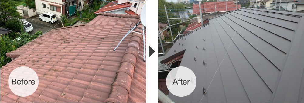 印西市の屋根吹き替え工事のビフォーアフター