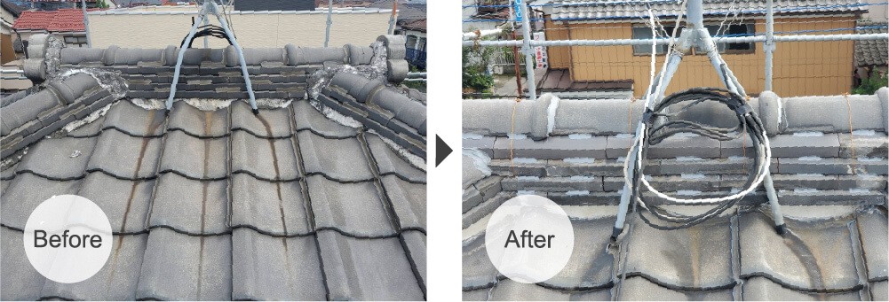 松伏町の屋根葺き直し工事のビフォーアフター