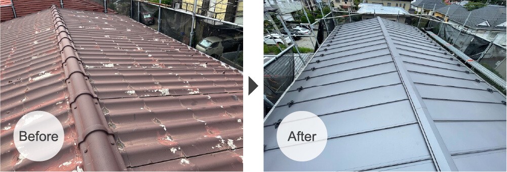 松戸市の屋根葺き替え工事ビフォーアフター