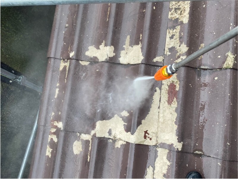松戸市の下屋根塗装の高圧洗浄
