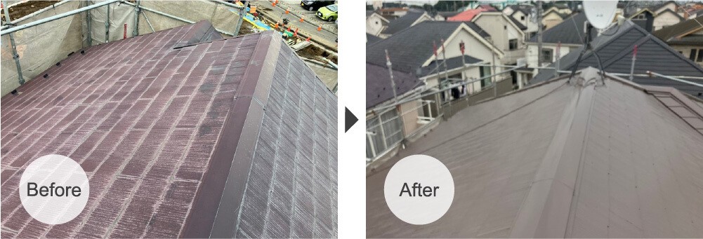 新座市の屋根塗装工事のビフォーアフター